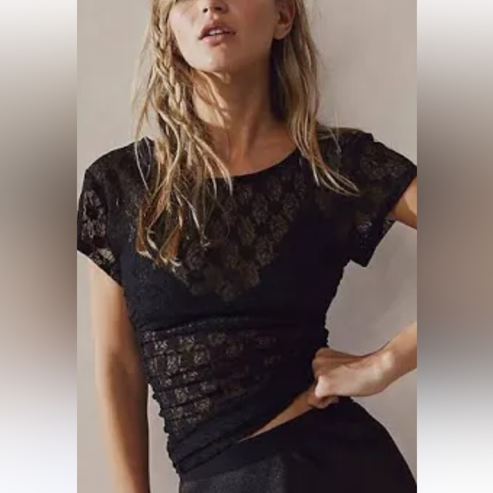 Free People Keep it simple Lace Tee